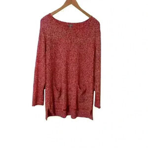 J. Jill Women L Red Pink Heathered Front Pocket Cotton Blend Sweater Lagenlook